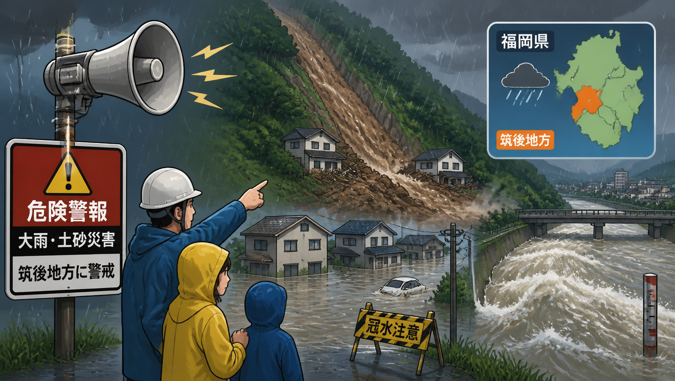 福岡縣筑後地區發布大雨及土石流危險警報