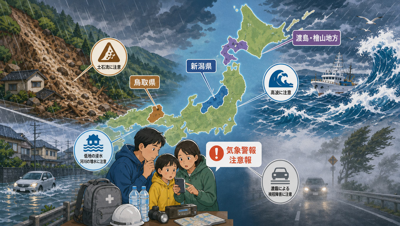 日本多地發布氣象警報與注意報 提醒民眾留意土石流、淹水及高浪