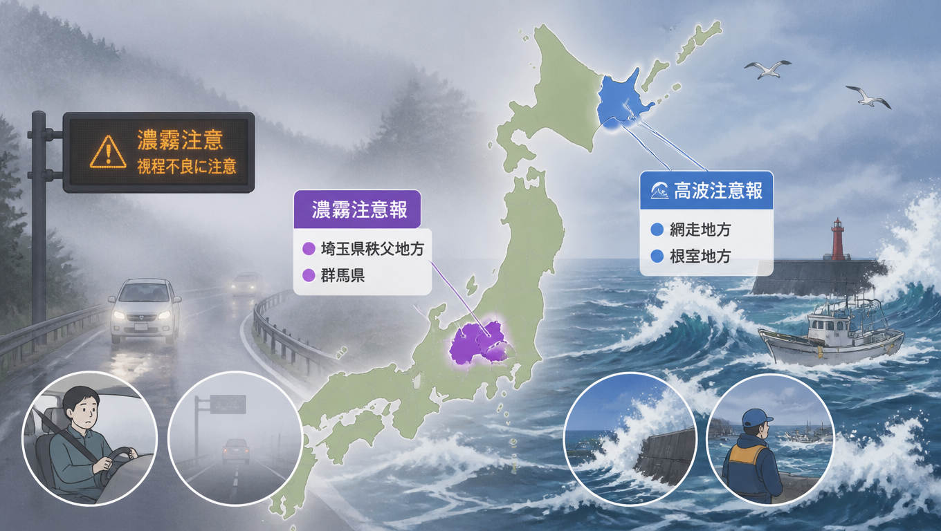 日本多地發布氣象注意報 濃霧與高波影響部分區域