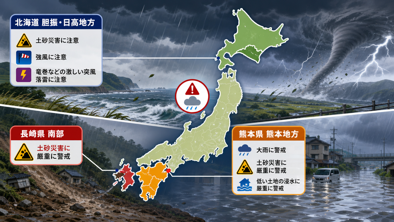 日本多地發布氣象警報 熊本、長崎嚴防土石災害與淹水