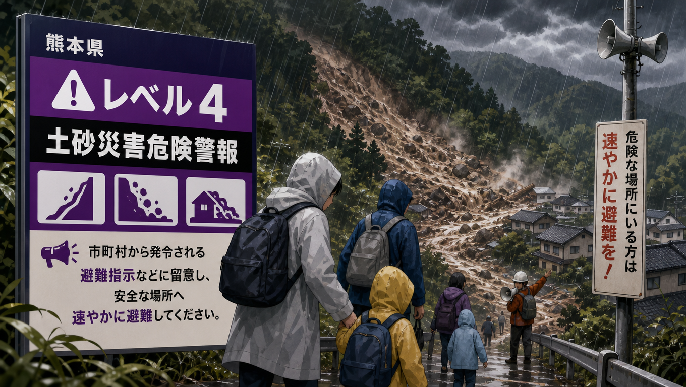 熊本縣發布四級土石流災害危險警報 籲居民速避難