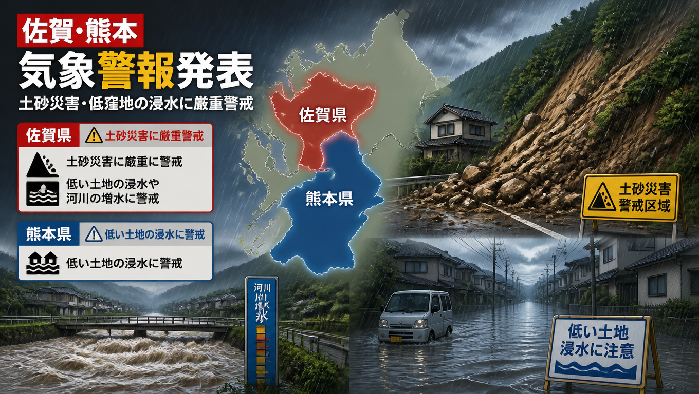 日本佐賀與熊本發布氣象警報 嚴防土石災害及低窪地區積水