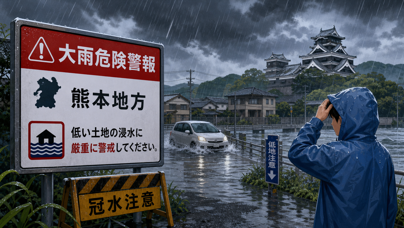 熊本地區發布大雨危險警報 嚴防低窪地區積水