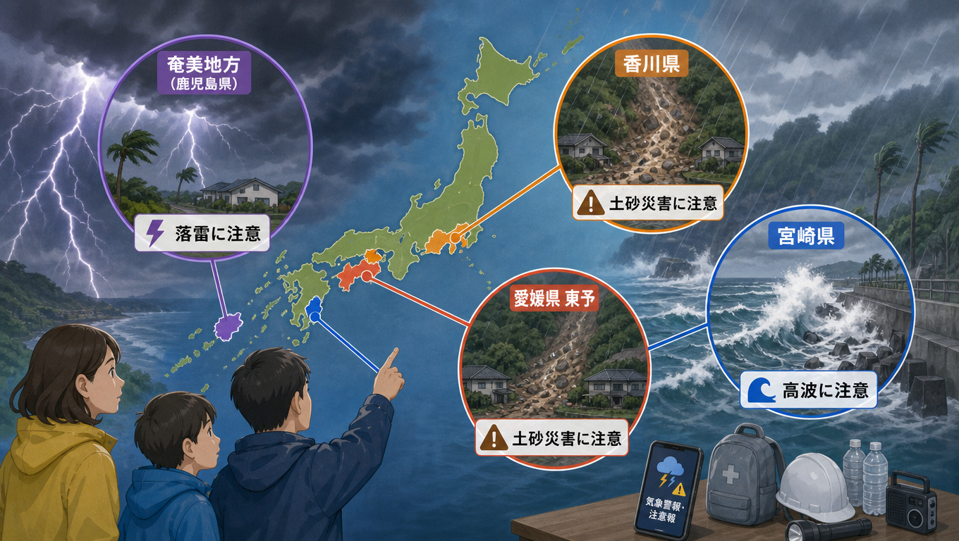 日本多地發布氣象警報與注意報 提醒民眾留意雷擊、土石流及高浪