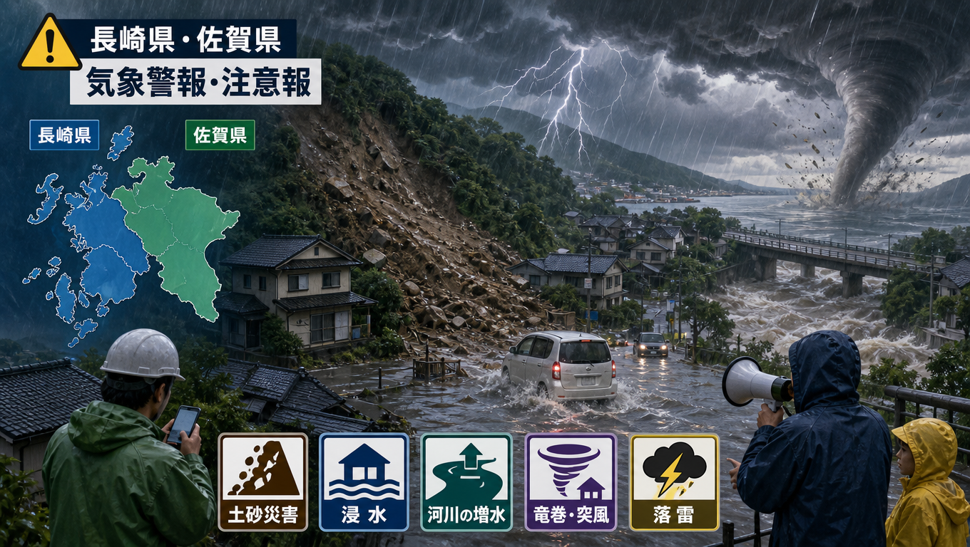 長崎、佐賀兩縣發布氣象警報 嚴防土石流、淹水及劇烈陣風