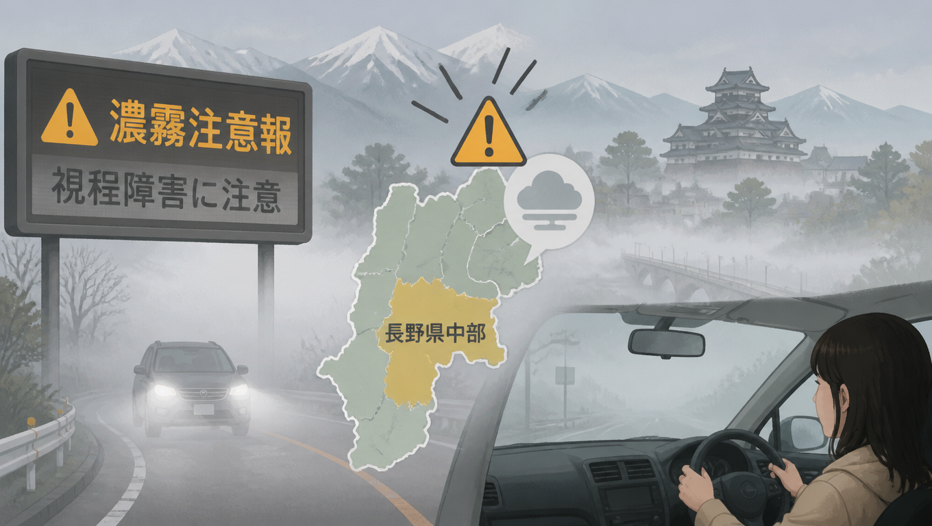 長野縣中部發布濃霧注意報 提醒民眾留意能見度障礙