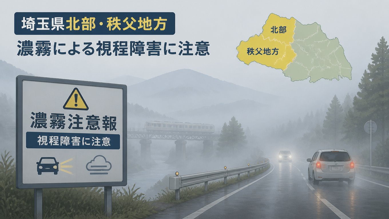 埼玉縣北部與秩父地區發布濃霧注意報 提醒民眾注意視線障礙