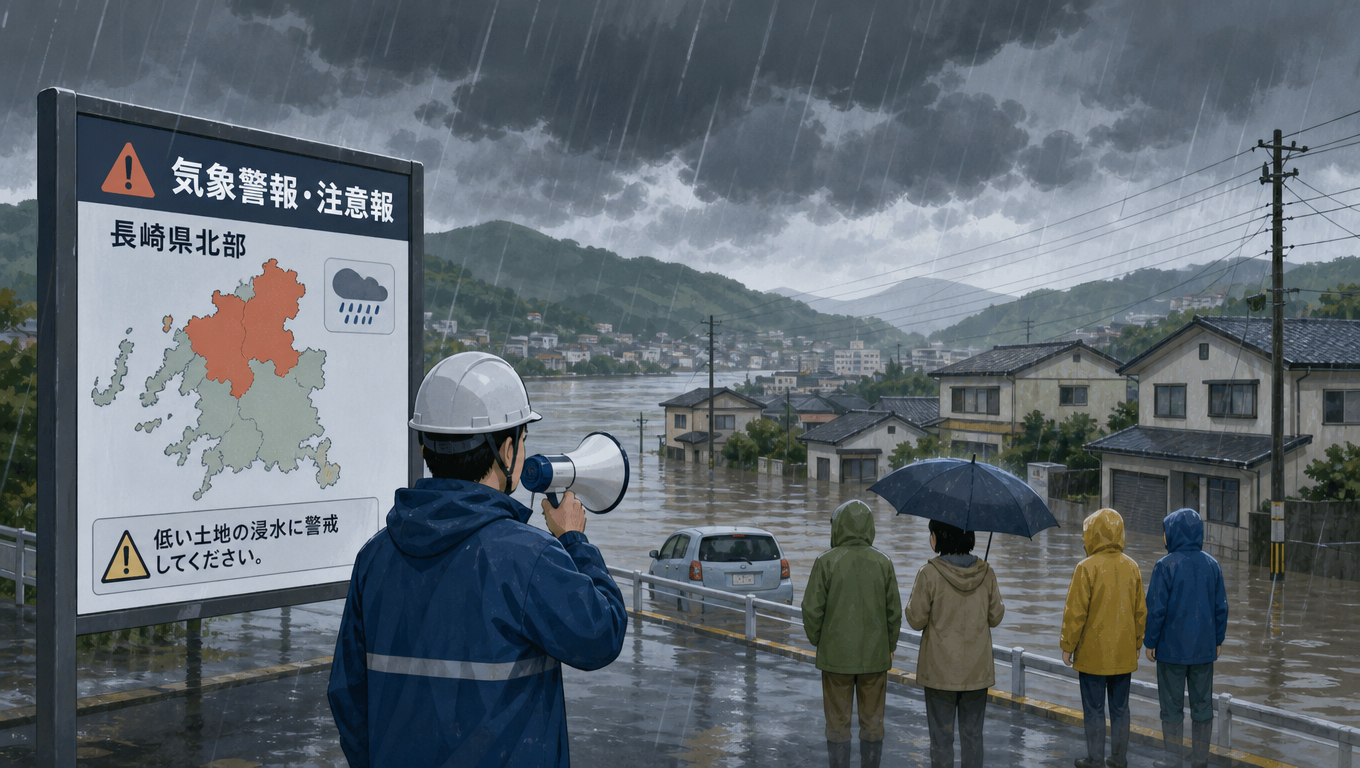 長崎縣北部發布氣象警報 警戒低窪地區淹水