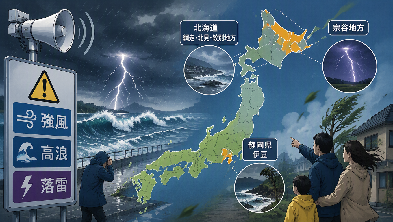 日本多地發布氣象警報 籲民眾留意強風高浪與落雷