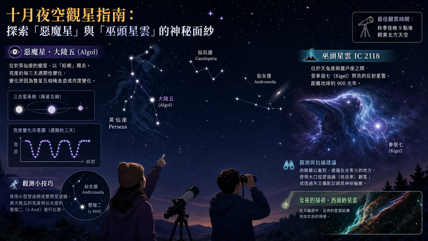 十月夜空觀星指南：探索「惡魔星」與「巫頭星雲」的神秘面紗