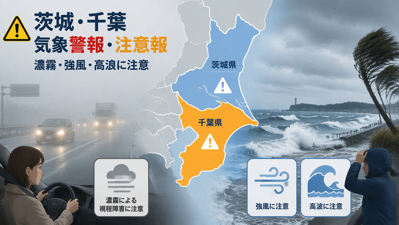 茨城、千葉兩縣發布氣象警報與注意報 提醒民眾留意濃霧、強風及高浪