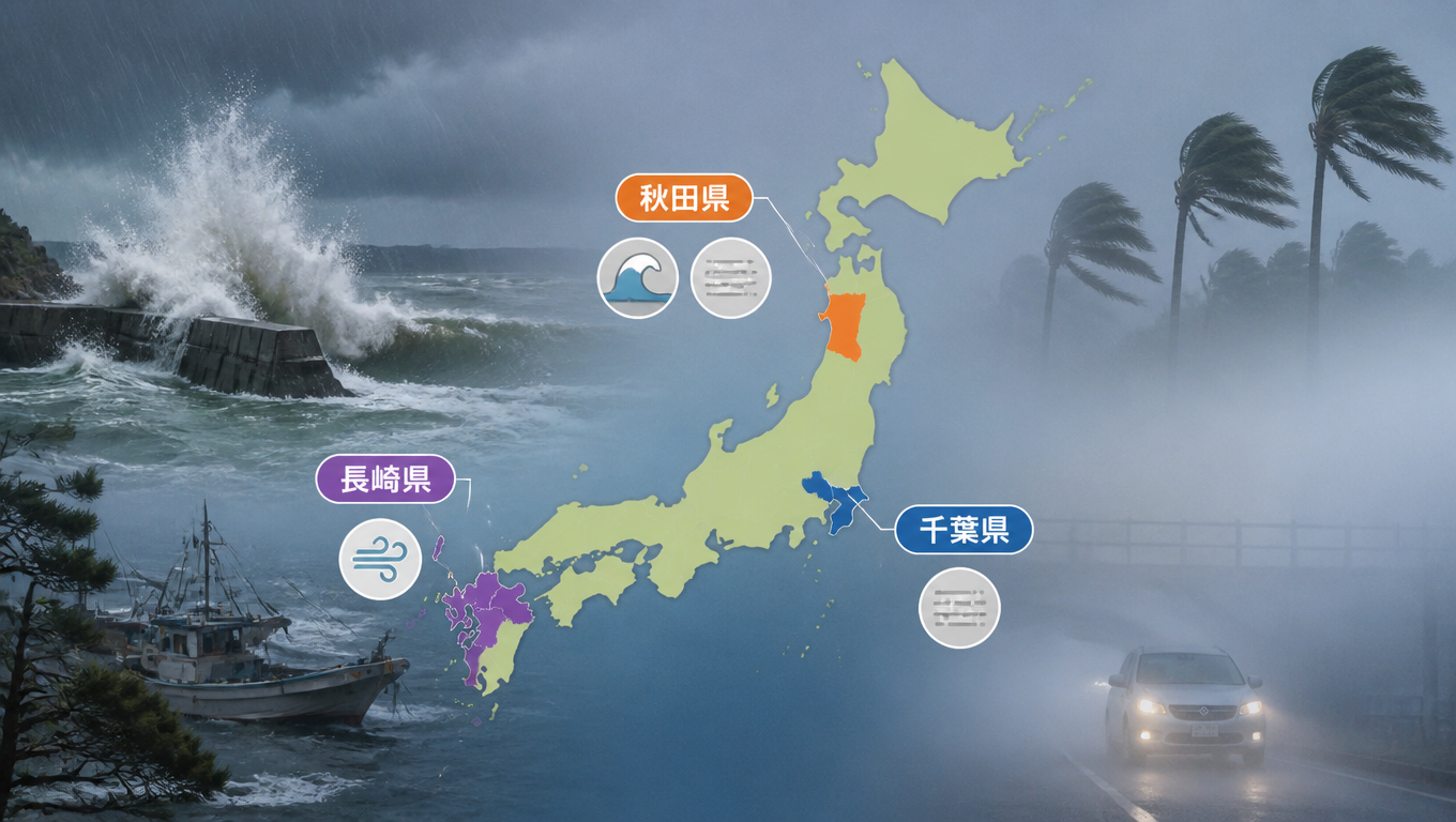 日本多地發布氣象警報 秋田、長崎、千葉需留意高浪濃霧強風