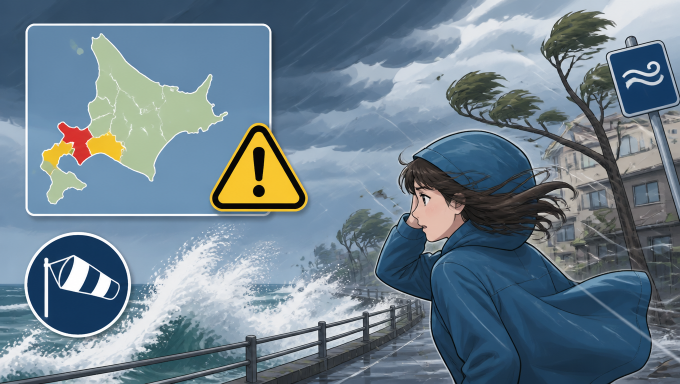 日本石狩地方發布氣象警示 提醒民眾嚴防暴風