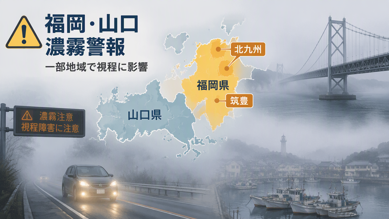 福岡、山口兩縣發布濃霧警報 部分地區能見度受影響