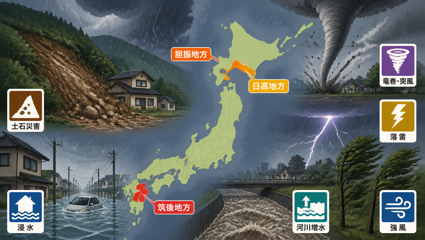 日本多地發布氣象警報 膽振、日高及筑後地區需防土石流與淹水