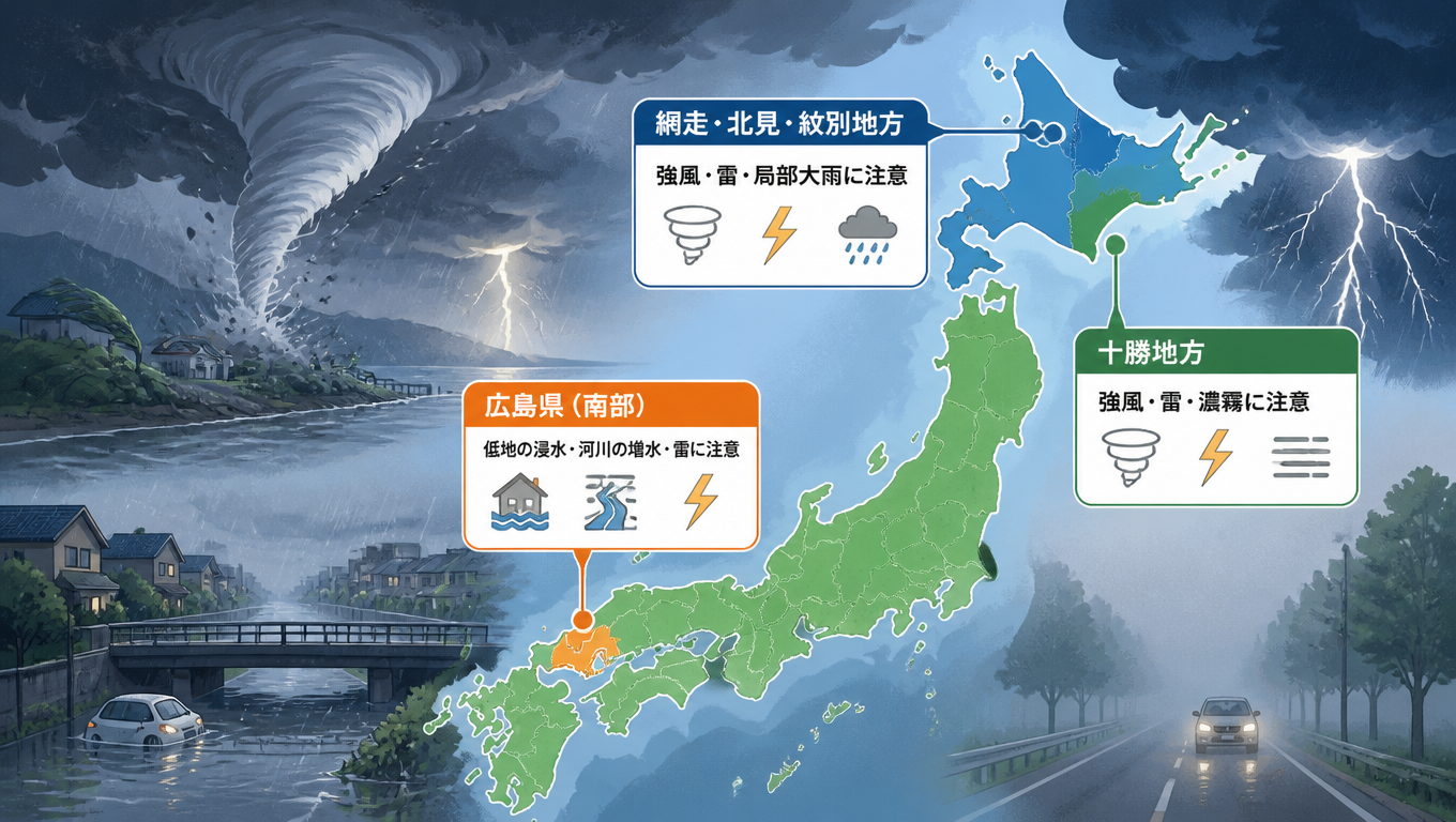 日本多地發布氣象警報與注意報 嚴防強風、雷擊與局部大雨