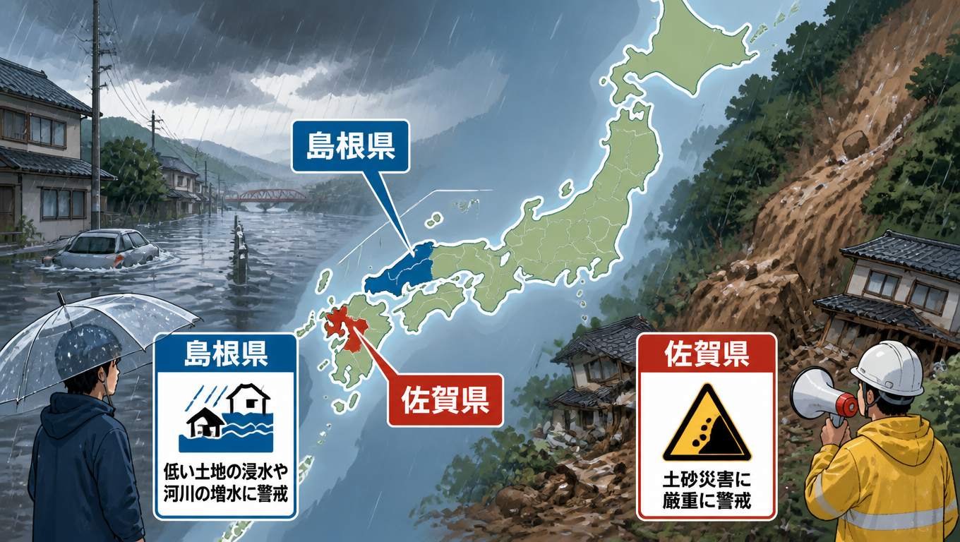 日本島根縣與佐賀縣發布氣象警報 提醒民眾注意淹水與土石流