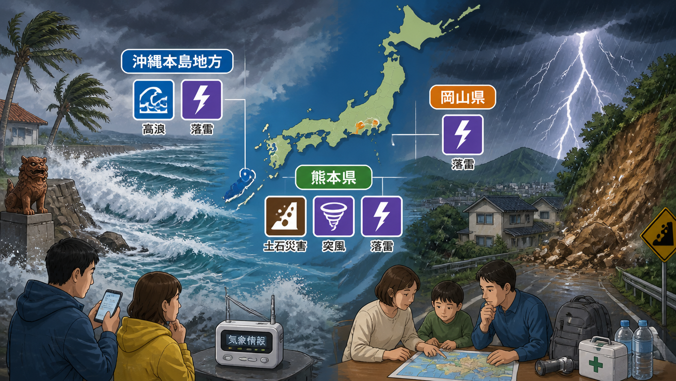 日本多地發布氣象警報 沖繩、熊本、岡山需留意高浪、落雷與土石災害