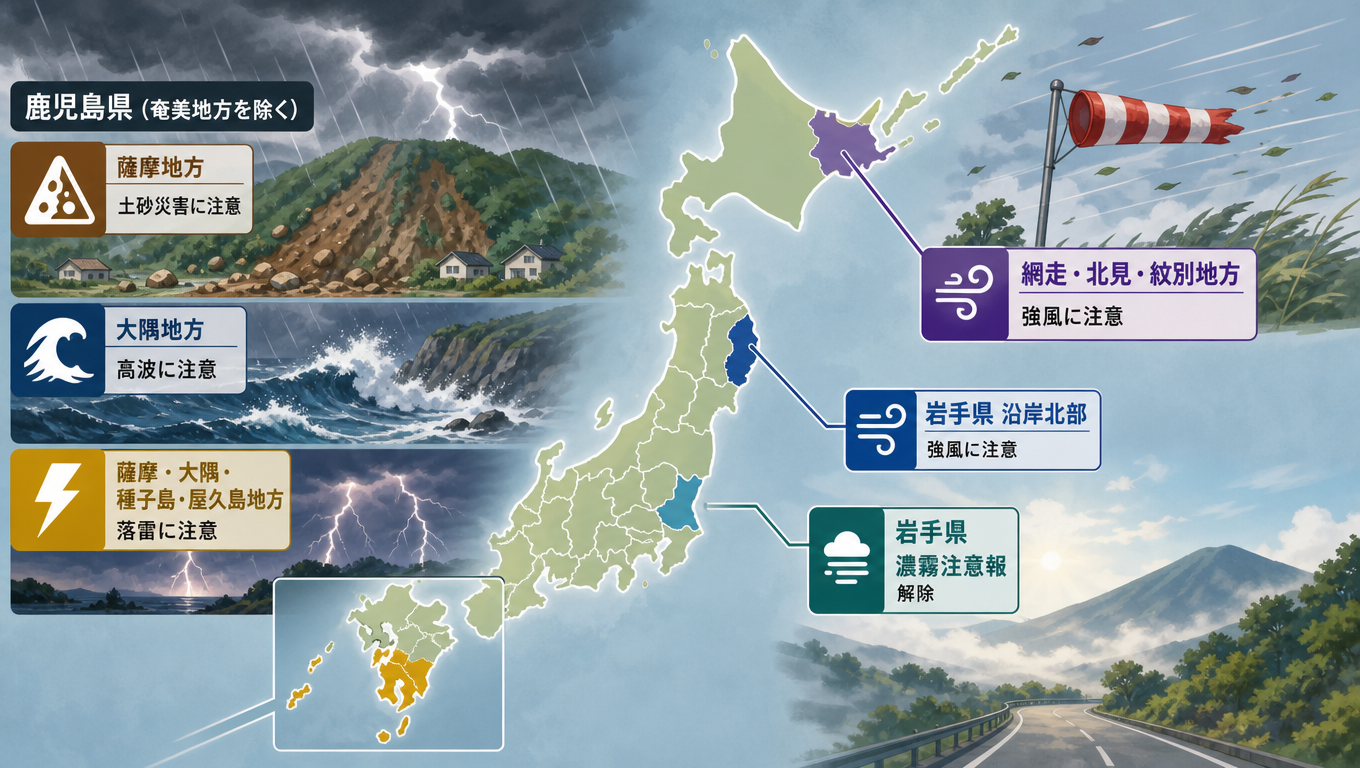 日本多地發布氣象警報 岩手濃霧注意報解除