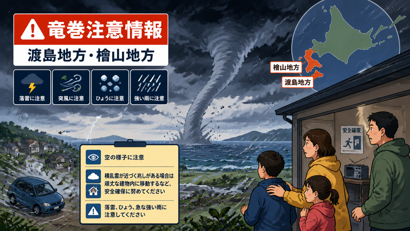 渡島與檜山地方發布龍捲風注意情報 提醒民眾留意劇烈天氣變化
