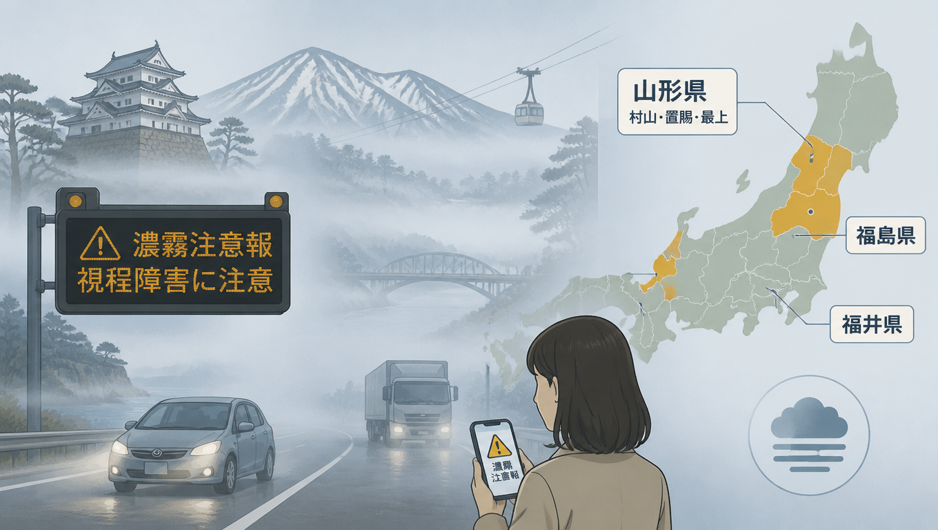 日本福島、山形、福井發布濃霧注意報 提醒民眾留意能見度受損