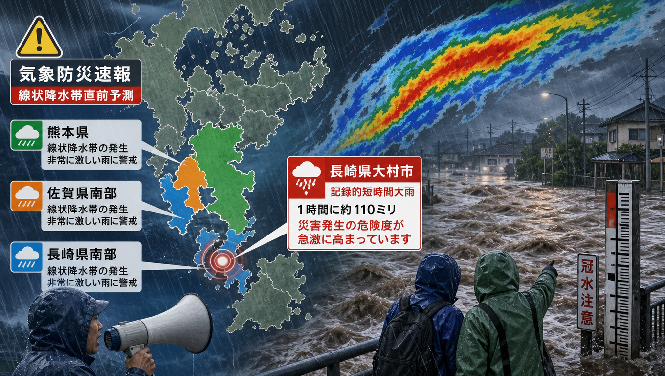 日本多地發布氣象防災速報 熊本、佐賀、長崎面臨線狀降水帶與強降雨威脅