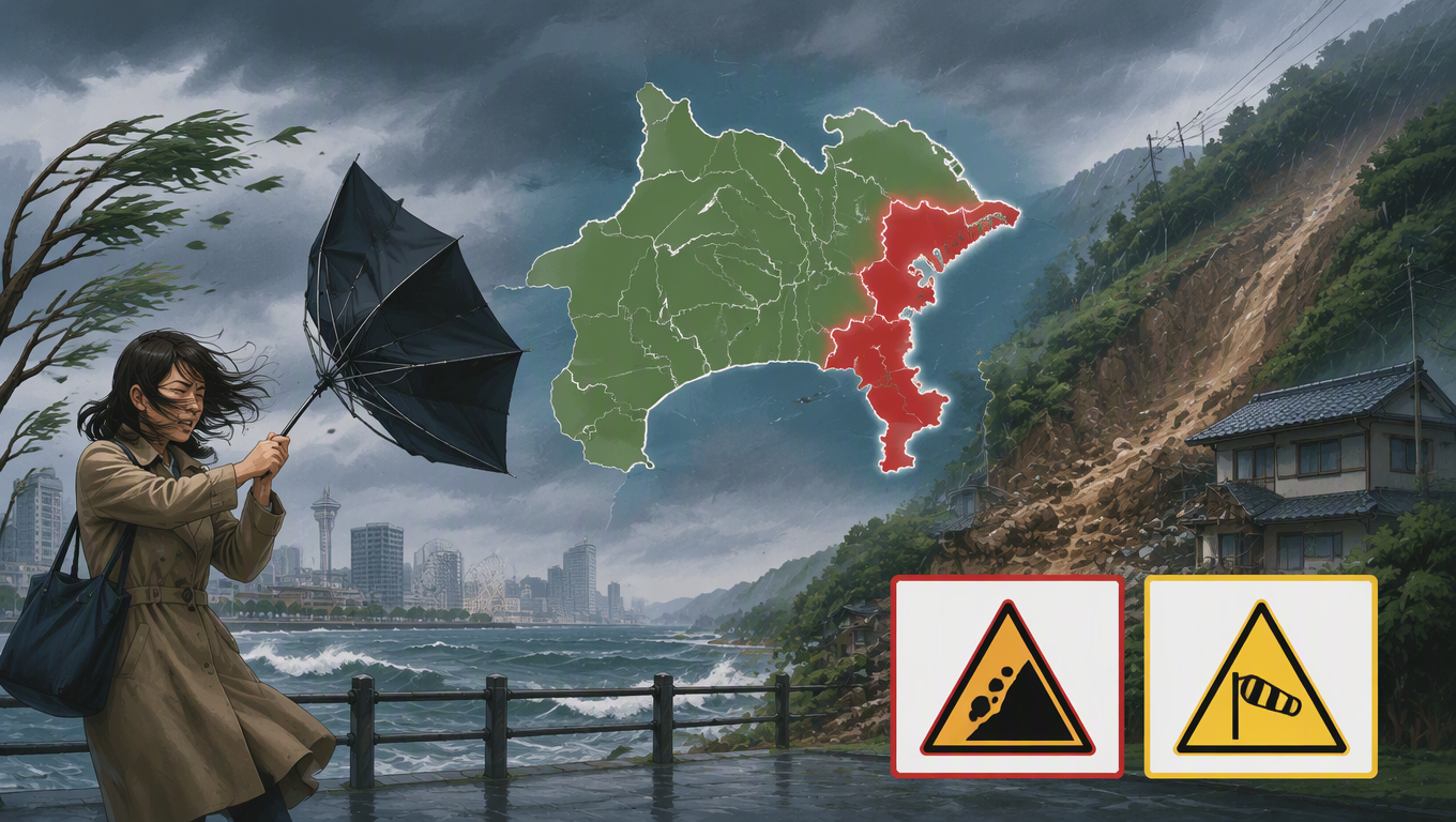 神奈川縣發布氣象警報:東部留意土石災害,全縣注意強風