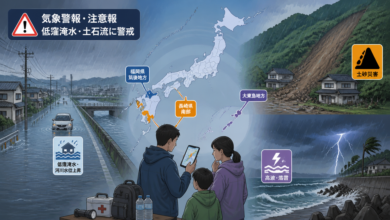 日本多地發布氣象警報 警戒低窪淹水與土石流