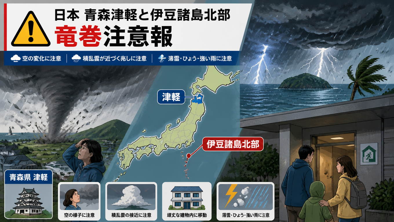 日本青森津輕與伊豆諸島北部發布龍捲風注意報