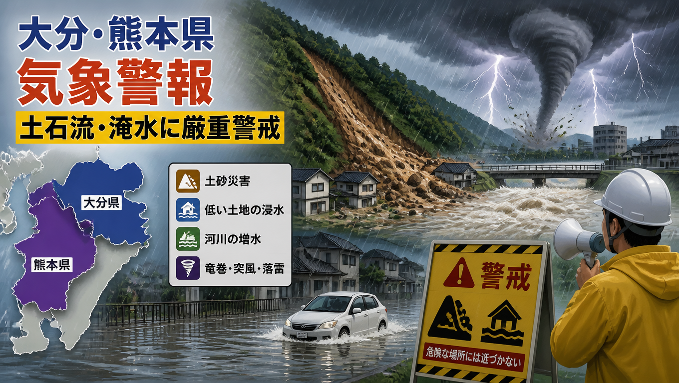 日本大分、熊本縣發布氣象警報 嚴防土石流與淹水